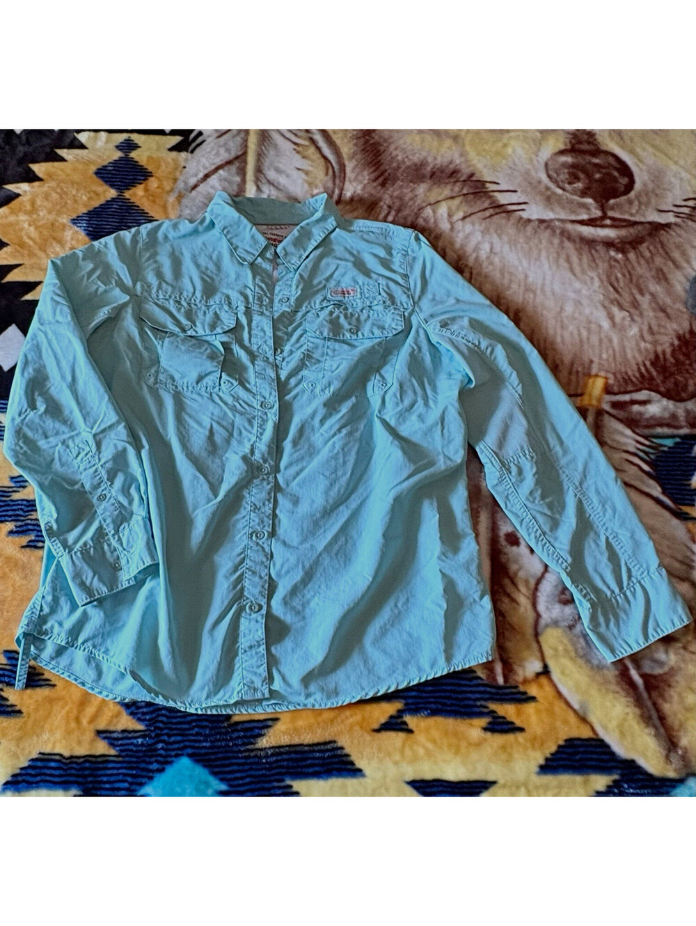 Wrangler ATG Angler Vented Fishing Shirt Women's Medium Mint Aqua Long Sleeve
